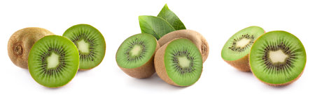 Kiwi isolated on white background. Set fresh kiwi fruits. professional studio macro shootingの写真素材