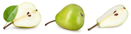 Collection pear isolated on white background. Taste pear with leaf.の写真素材