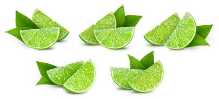 Lime Collection Clipping Path. Lime isolated on white background. Big set fresh Lime fruits. professional studio macro shootingの写真素材