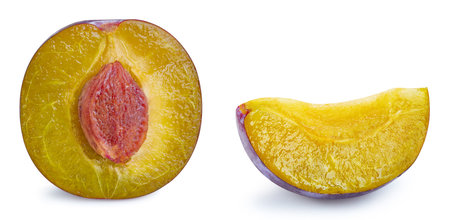Plum. Fresh organic plum isolated on white background.の写真素材