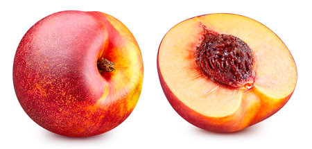 Peach collection. Peach set isolated on white background. Peach macro.の写真素材