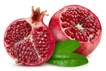 Pomegranate with leaves isolated on white background. Pomegranateの写真素材
