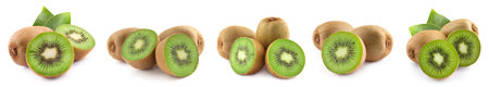 Isolated kiwi. Fresh organic kiwi with leaves isolatedの写真素材