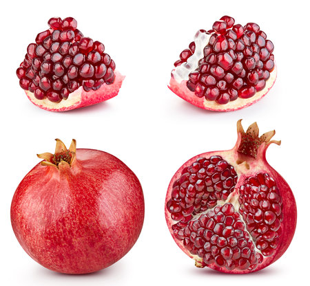 Pomegranate isolated on white background. Clipping path pomegranate. Pomegranate macro studio photoの写真素材