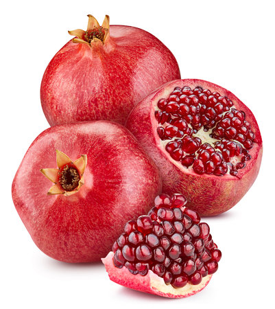 Pomegranate fruit. Pomegranate isolated on white background. Pomegranate clipping path.の写真素材