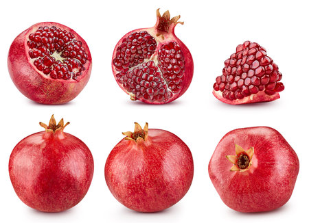Pomegranate fruit collection. Pomegranate set isolated on white background. Pomegranate clipping path.の写真素材
