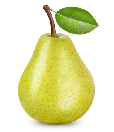 Pear leaves with Clipping Path isolated on a white background. Pear collectionの写真素材