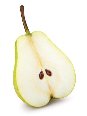 Pear half isolated on white background. Pear with clipping path. Pear macro studio photoの写真素材