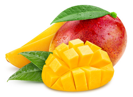 Mango. Fresh mango isolated on white background. Mango with clipping pathの写真素材