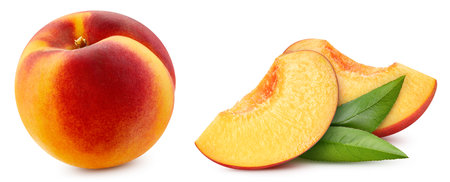 Peach collection Clipping Path. Peach isolated on white background. Peach studio macro shootingの写真素材
