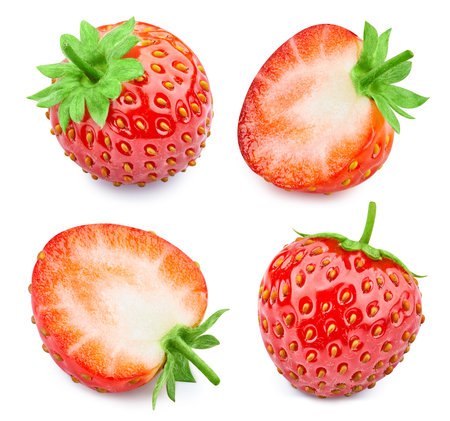 Strawberry Collection Clipping Path. Strawberry isolated on white background. Strawberry studio macro shootingの写真素材