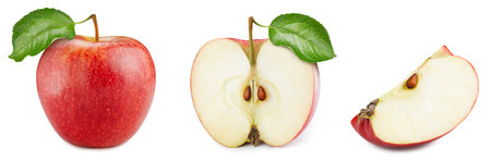 Ripe red apple isolated on white background. Apple macro studio photo. Apple Clipping Path.の写真素材