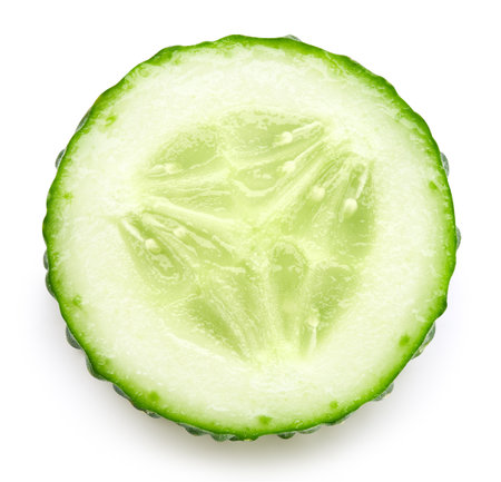 Cucumber with clipping path isolated on a white background. Fresh organic vegetable. Full depth of fieldの写真素材