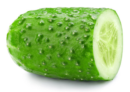 Cucumber half. Cucumber isolated on white background. Cucumber clipping path.の写真素材