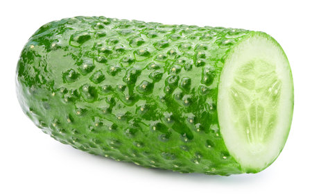 Cucumber half. Fresh organic cucumber isolated on white background. Cucumber with clipping pathの写真素材