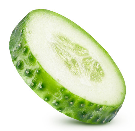 Cucumber slice isolated on white background. Cucumber Clipping Path. Full depth of field.の写真素材