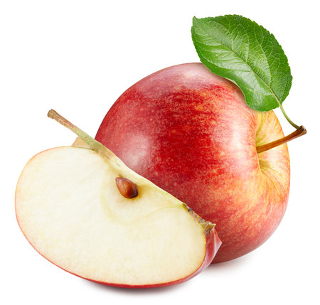 Ripe red apple isolated on white background. Apple macro studio photo. Apple Clipping Path.の写真素材