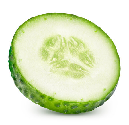 Cucumber slice isolated on white background. Cucumber Clipping Path. Full depth of field.の写真素材