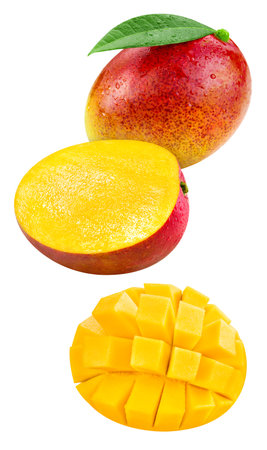 Red mango half isolated on white background. mango clipping path. mango fruitsの写真素材