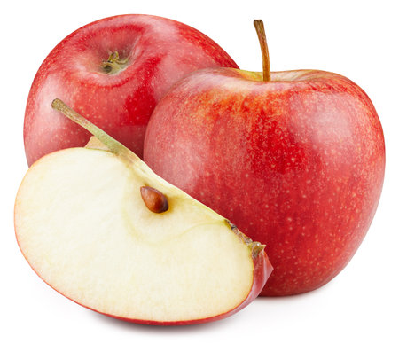 Isolated red apple. Red apple fruit on white background with clipping path. As design element.の写真素材