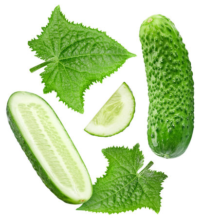Cucumber isolate. Cucumber on a white background. Cucumber slice with clipping path.の写真素材