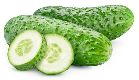 isolated cucumber. Fresh organic cucumber isolated clipping path. Cucumber macro studio photo. High End Retouchingの写真素材