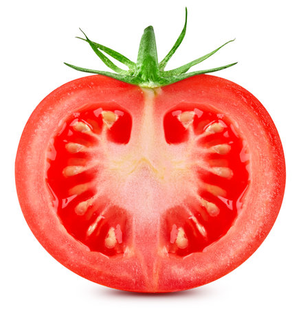 Isolated tomato half. Tomato isolated on white background with clipping pathの写真素材