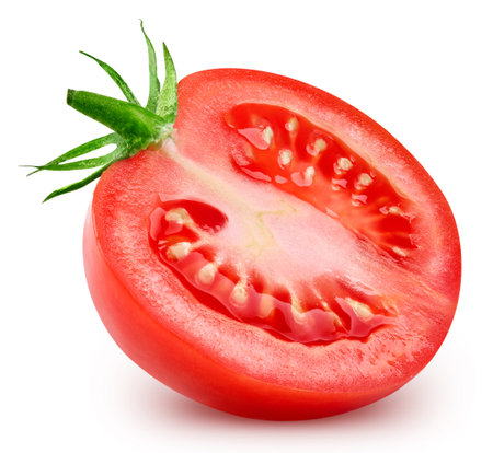 Isolated tomato half. Tomato isolated on white background with clipping pathの写真素材