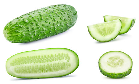 Fresh organic cucumber isolated on white background. Cucumber with clipping pathの写真素材
