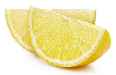 Fresh lemon slice isolated on white background. Lemonclipping path. Lemon slices macro studio photoの写真素材