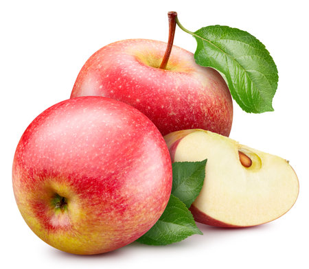 Red apple isolate. Red apple on a white background. Red apple slice with clipping path.の写真素材