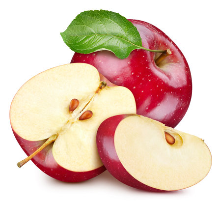 Red apple isolate. Apples on a white background. Whole, half, red apple slice with clipping path.の写真素材