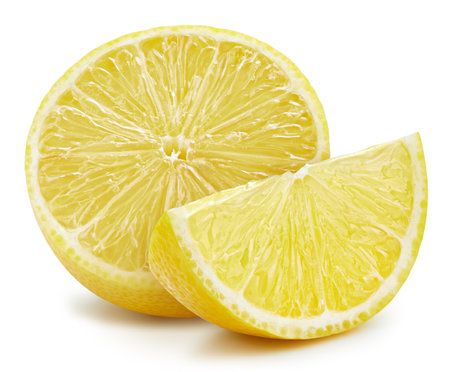Lemon slice clipping path. Slices lemon isolated on white. Lemon full depth of fieldの写真素材