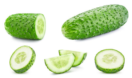 Cucumber clipping path. Organic fresh cucumber isolated on white. Full depth of fieldの写真素材