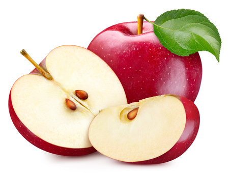Red apple clipping path. Organic fresh apple isolated on white. Apple full depth of fieldの写真素材