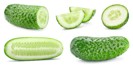 Cucumber clipping path. Organic fresh cucumber isolated on white. Full depth of fieldの写真素材