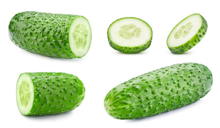 Fresh organic cucumber isolated on white background. Cucumber with clipping pathの写真素材