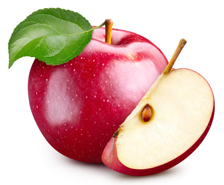 Red apple with leaf isolated on white background. Red apple with clipping pathの写真素材