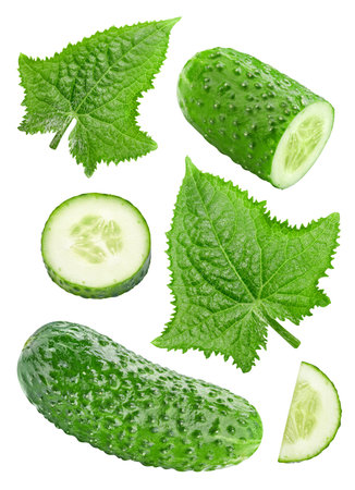 Cucumber isolate. Cucumber on a white background. Cucumber slice with clipping path.の写真素材