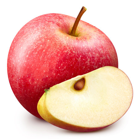 Red apple isolate. Red apple on a white background. Red apple slice with clipping path.の写真素材