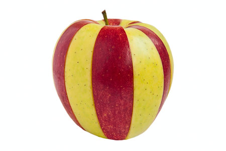 stripped red and green appleon the white backgroundの写真素材