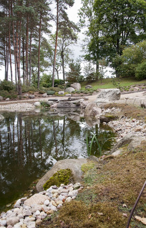 lake in the park in autumnの写真素材