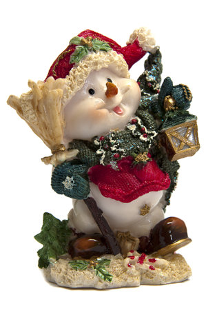 toy snowman on a white backgroundの写真素材
