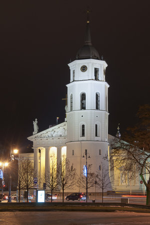 Belfry of Vilnius at nightの写真素材