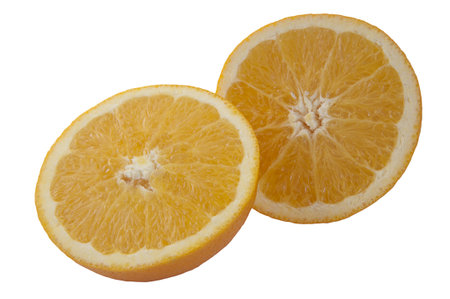 half of orange fruit on white backgroundの写真素材