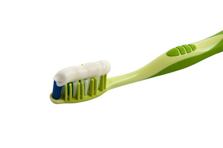toothbrush with toothpaste on a white backgroundの写真素材