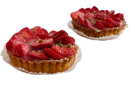 cake with strawberry on a white backgroundの写真素材