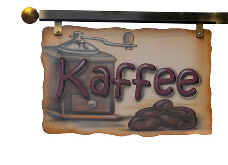 advertising signboard cafe on white backgroundの写真素材