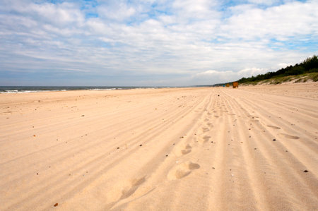 Footprints in the sand of the Baltic Sea beachの写真素材