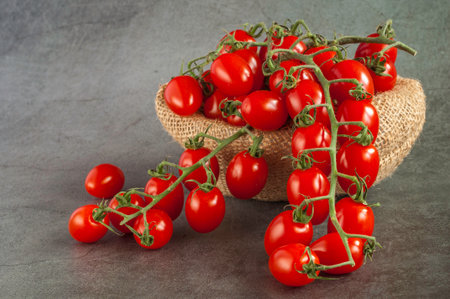 Red cherry tomatoes on a branchの写真素材